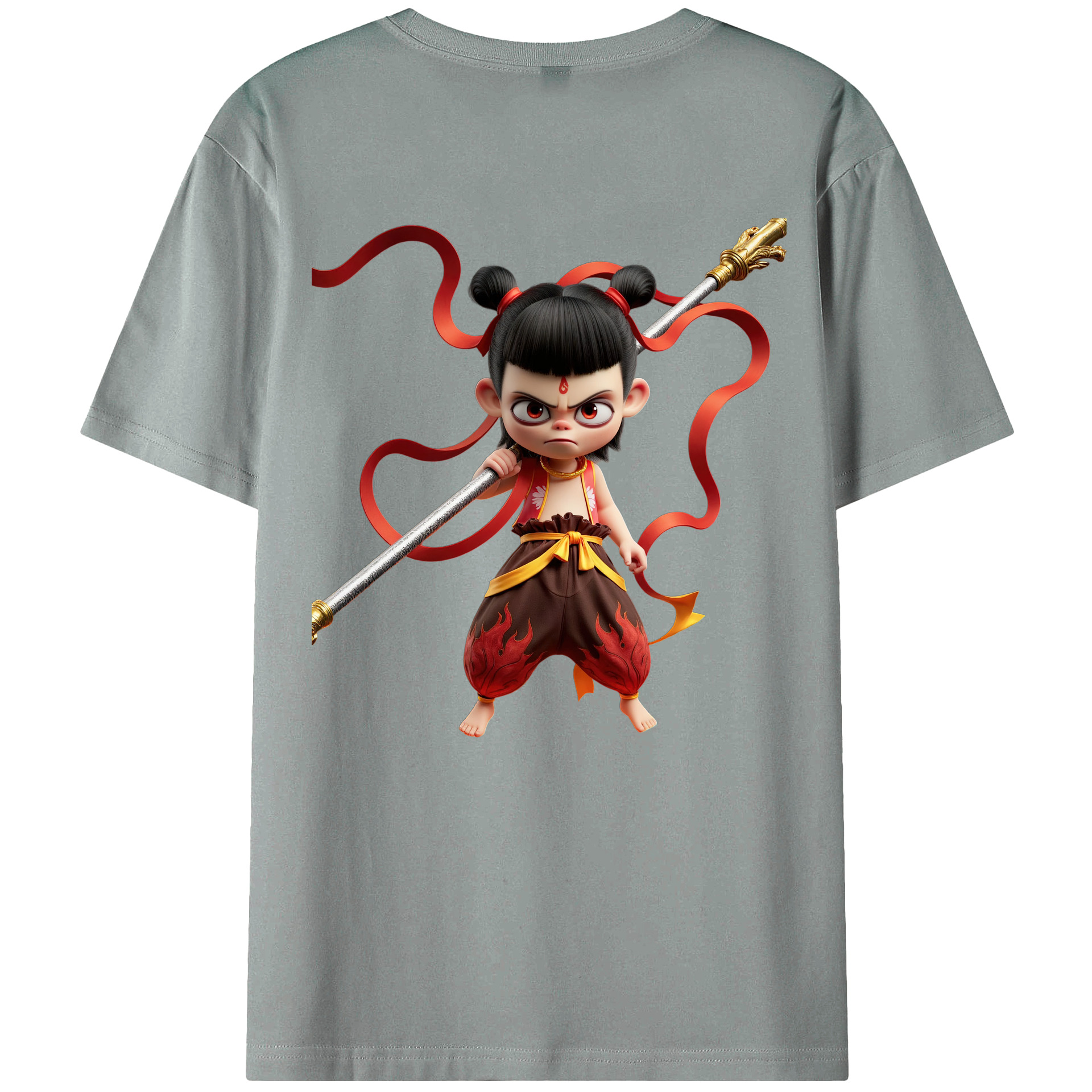 （画像用） Ne Zha 2 ナタ 魔童の大暴れ 綿100％ メンズ半袖Tシャツ（バックプリント） 通気性
